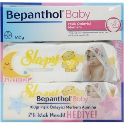 Bepanthol Baby Pişik Önleyici Merhem 100 Gr + 2 Paket Sleepy Sensitive Islak Havlu 90 Lı Hediye