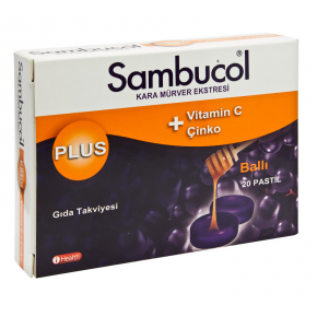 Sambucol Plus Kara Mürver Özütü + C Vitamini + Çinko 20 Çiğnenebilir Pastil