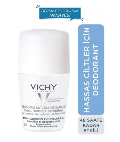 Vichy Deodorant Hassas ve Epilasyon Yapılmış Ciltler için 48 Saat Etkili Roll-On 50 ml